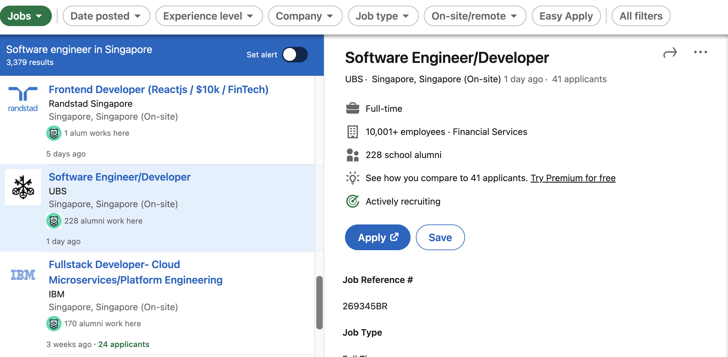 Linkedin 搜寻新加坡职缺