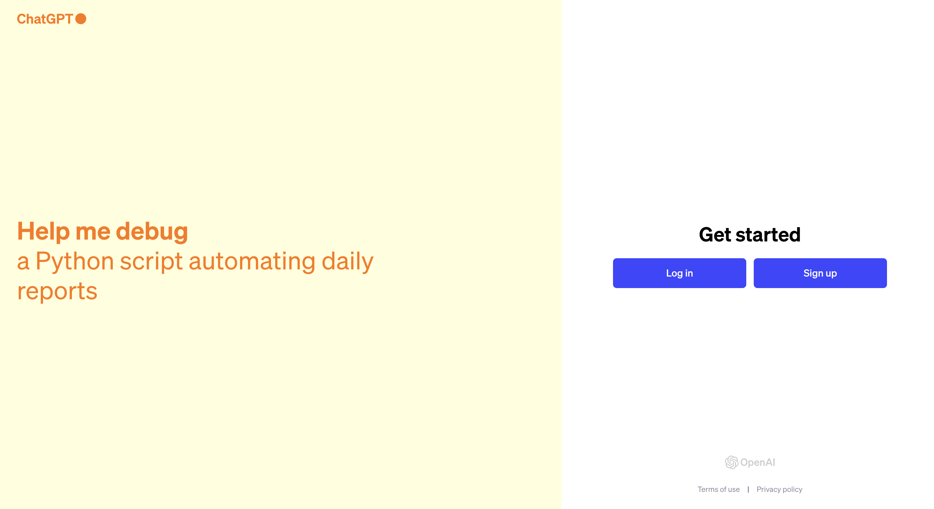ChatGPT signup and login page