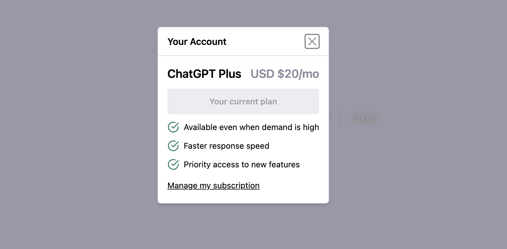 ChatGPT Plus costs $20 per months