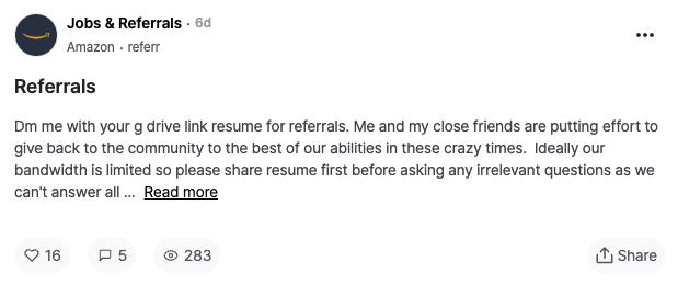 Blind 搜寻 #referral 画面