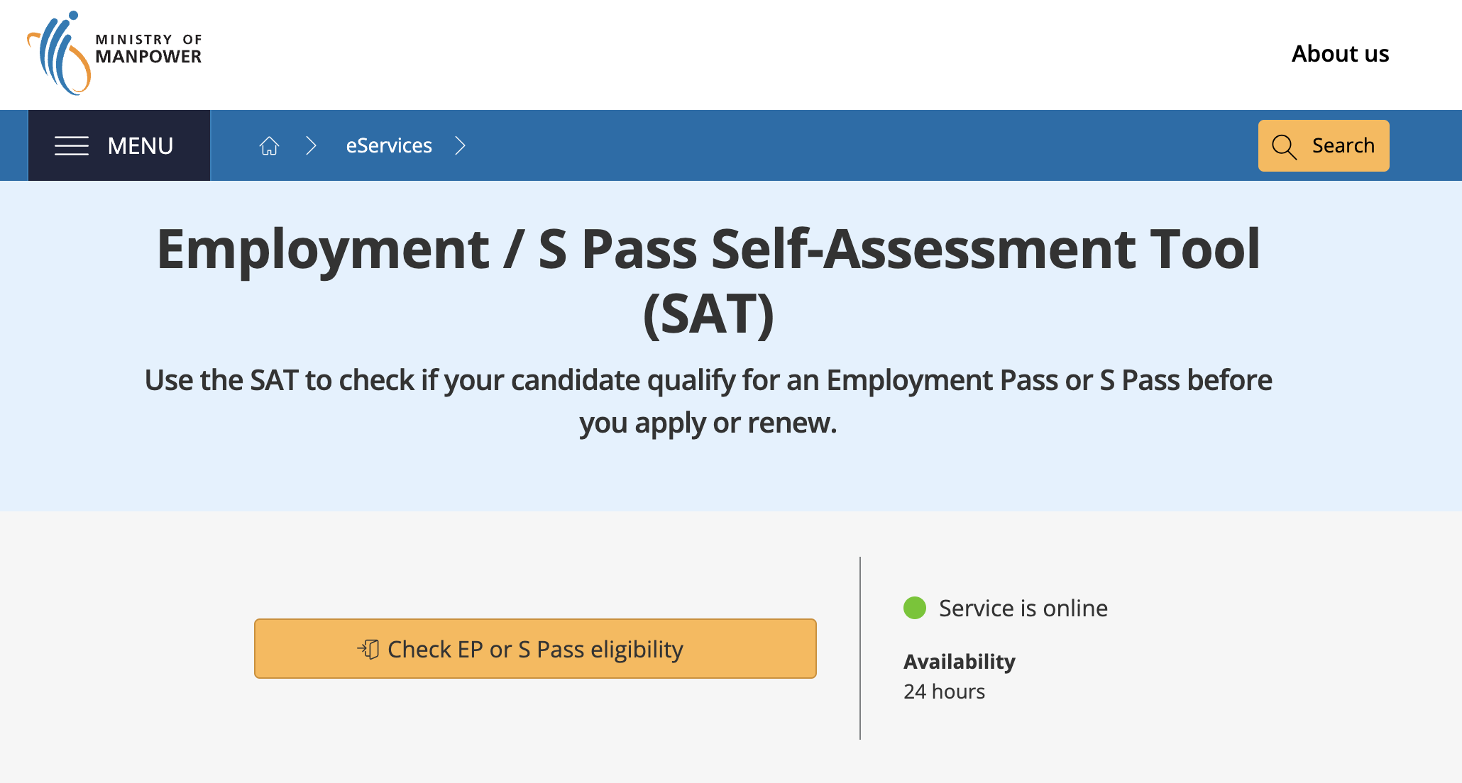 新加坡 Employment / S Pass Self-Assessment Tool (SAT)
